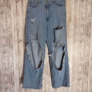 Levi's Destroyed Light Wash Cotton/Hemp High Waisted Straight Jeans